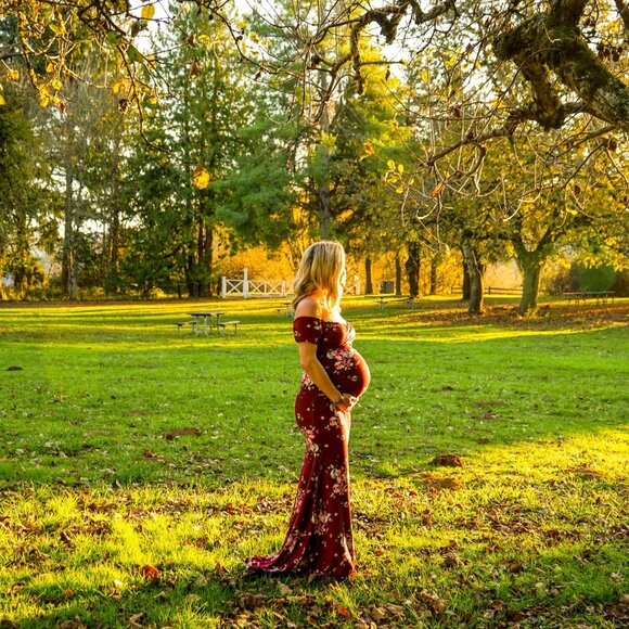 Pink Blush Dresses & Skirts - Pink Blush off shoulder long maternity gown size small